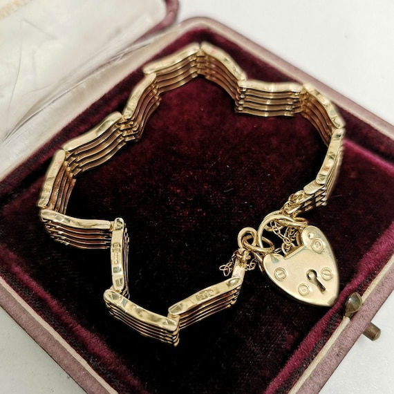 Vintage 9ct Gold Bracelet with Heart Padlock - image 4