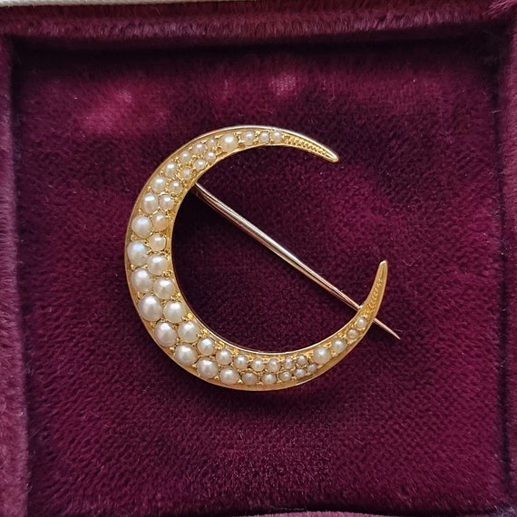 Antique 15ct Gold Seed Pearl Crescent Brooch Etsy Australia