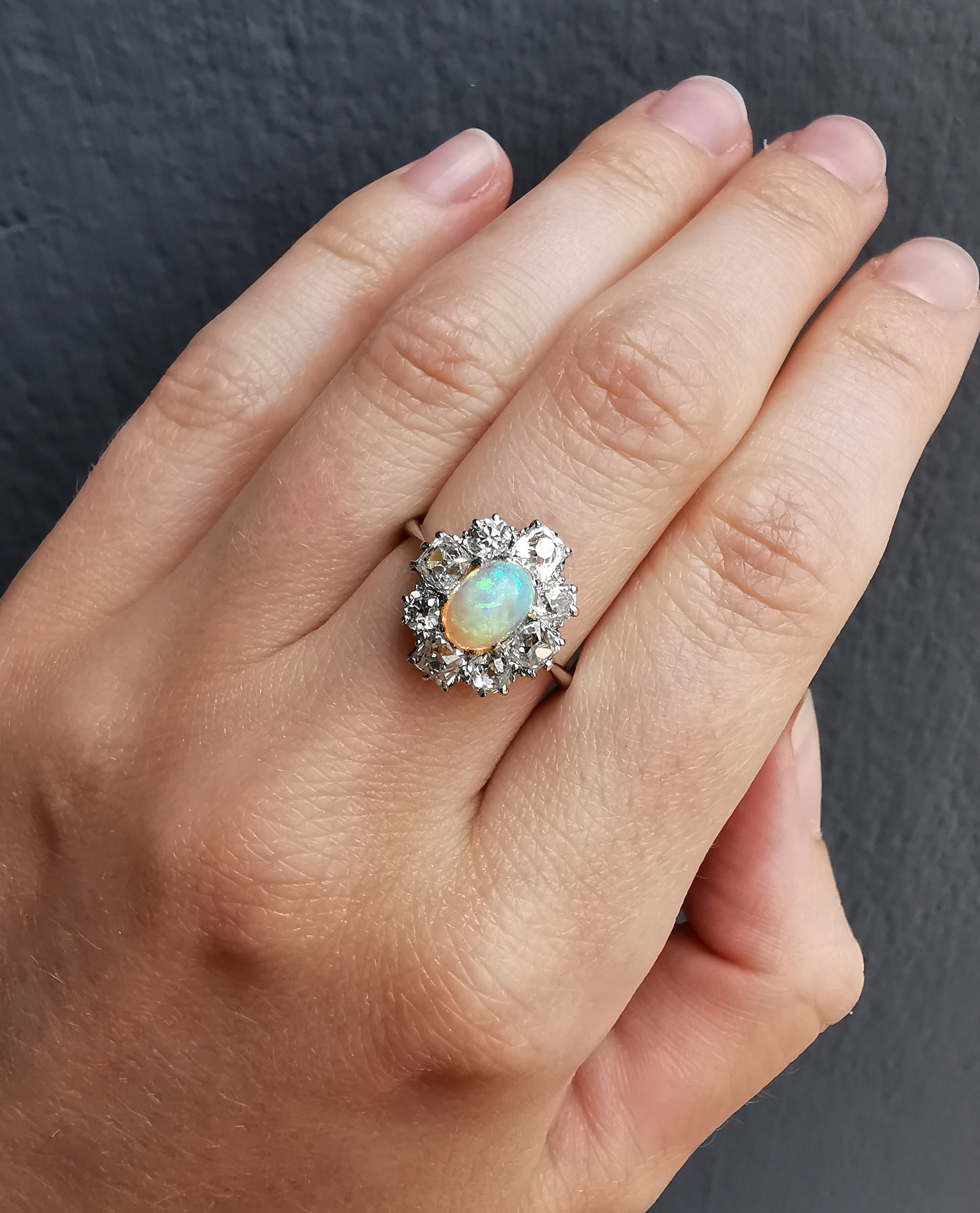 Antique Platinum Opal Diamond 1.50ct Cluster Ring Etsy UK