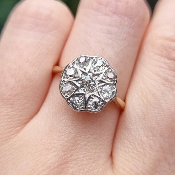 英国アンティーク 1925年 18金 天然ダイヤモンド クラスターリング 英国アンティーク 1925年 18金 天然ダイヤモンド クラスター