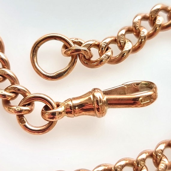 Antique 9ct Rose Gold Curb Link Albert Bracelet w… - image 3