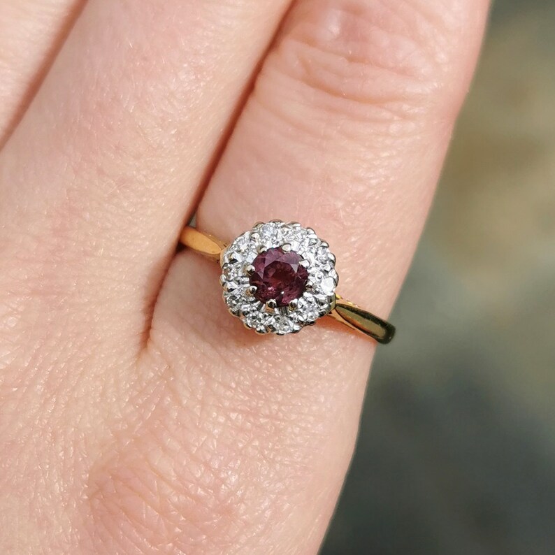 Vintage 18ct Gold Ruby & Diamond Cluster Ring | Etsy