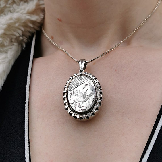 Victorian Silver Aesthetic Bird Locket