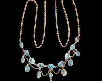 Antique 9ct Gold Blue Zircon Swag Necklace