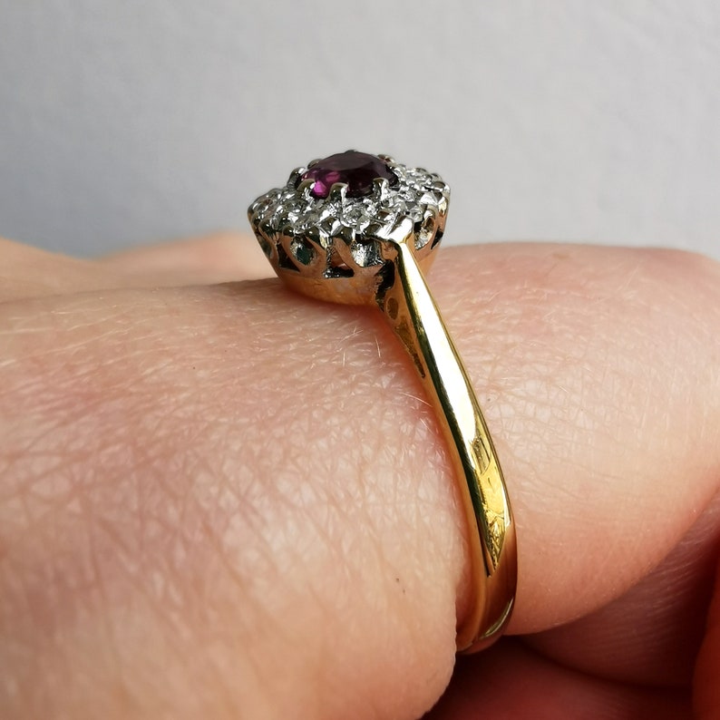 Vintage 18ct Gold Ruby & Diamond Cluster Ring | Etsy