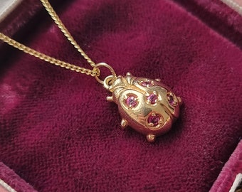 Vintage 9ct Gold Ruby Ladybird Necklace