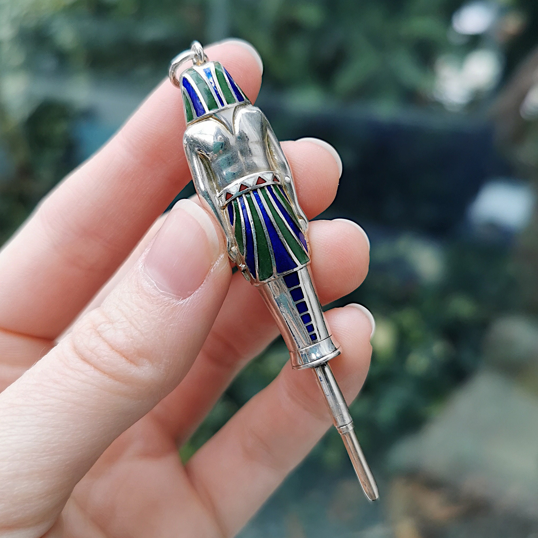 Egyptian Revival 800 Silver and Enamel Mechanical Pharaoh Pencil