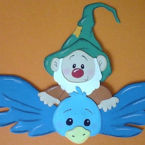 Tableau de fenêtre en carton d'argile nain sur oiseau