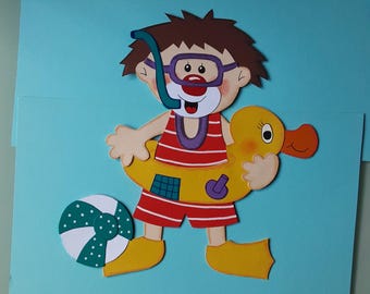 Window decoration made of construction paper, clown with rubber duck