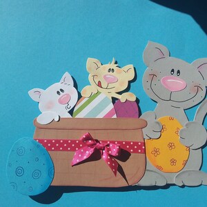 Fenêtre image chats en carton Pâques panier de Pâques