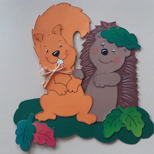 Tableau de fenêtre en carton automne écureuils et hérissons