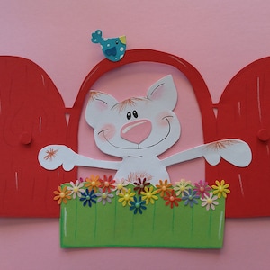 Fensterbild Tonkarton Katze im Fenster