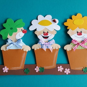 Fensterbild Tonkarton Blumentopf Clowns