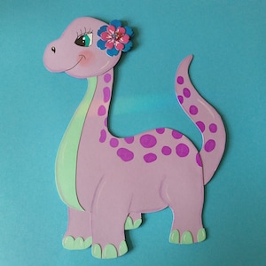 Window picture clay cardboard dinosaur long neck lady