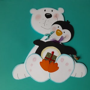 Fensterbild Tonkarton Eisbär und Pinguin