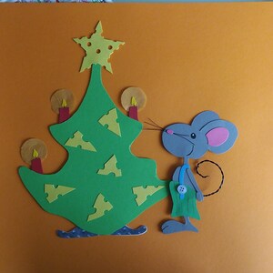 Fensterbild Weihnachten Maus Käse Weihnachtsbaum