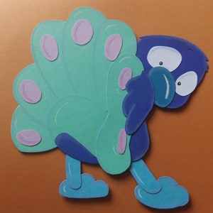 Window picture clay cardboard peacock blue standing