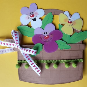 Panier en carton pour photo de fenêtre avec fleurs de pensées