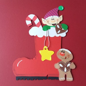 Fensterbild Tonkarton Weihnachten Stiefel Wichtel