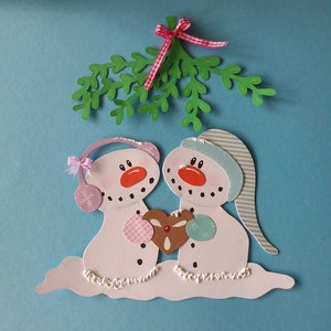 Fensterbild Tonkarton Schneemannliebe