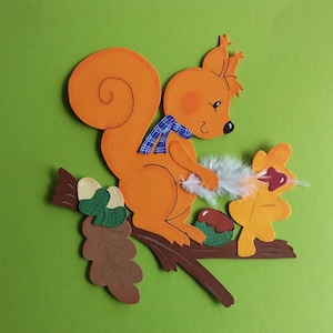 Fensterbild Tonkarton Herbst Eichhőrnchen Maler