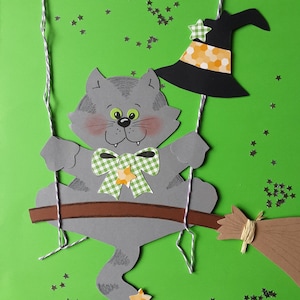 Image de fenêtre chat en carton magicien d'Halloween magicien