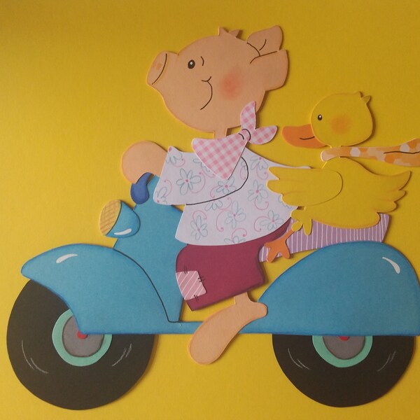 Fensterbild Tonkarton Vespa Schwein Ente