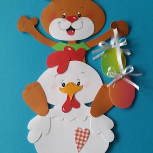 Fensterbild Tonkarton Hase und Huhn