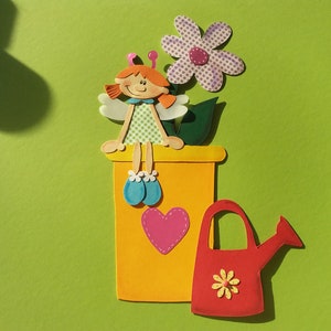 Fensterbild Tonkarton Blumentopf Elfe