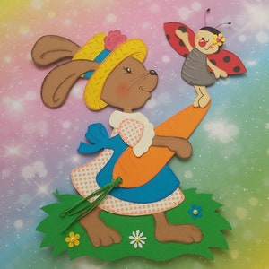 Fensterbild Tonkarton Hase und Marienkäfer