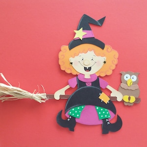 Image de fenêtre en carton sorcière Halloween hibou