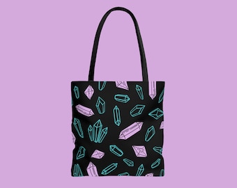Black Crystal Print Tote Bag | Reusable Polyester Travel Bag