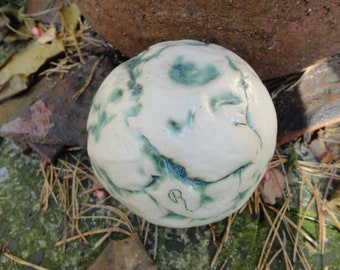 Stoneware ball, ceramic, with green glaze