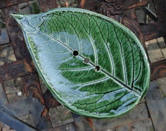 Soap dish leaf, green, ceramic, unique