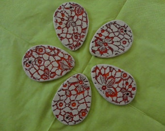 Ceramic eggs, set of 5, red and white