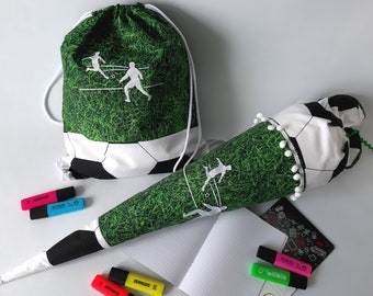 Schultüte genäht mit Stickerei oder Applikation, Fussball, mit Wunschname und Datum, 35 cm oder 70 cm