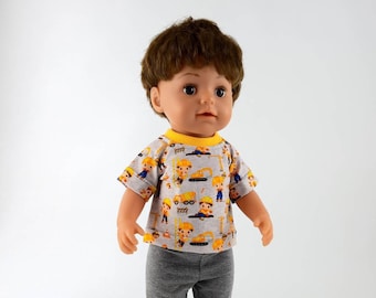 Doll clothes for builders, T-shirt for real construction site fans with funny motifs, for dolls 40-43 cm