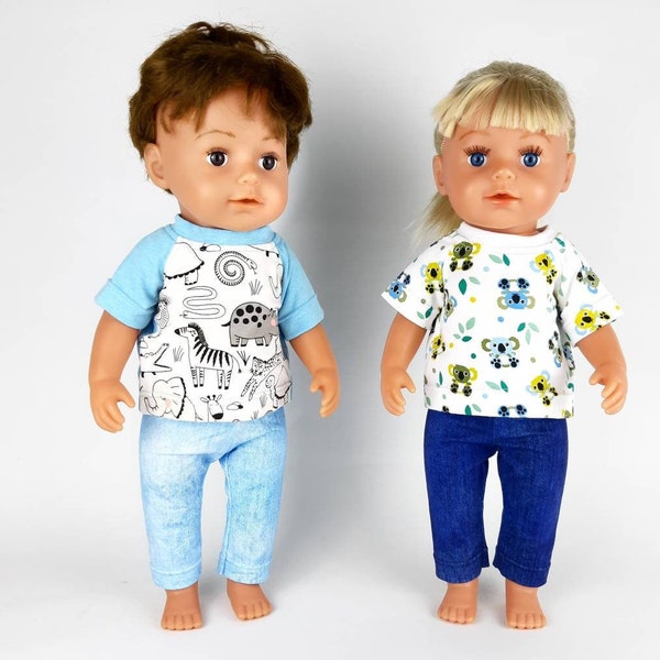Puppenkleidung, Puppenhosen Jeans-Optik, Modische Jeggings für Puppen Gr. 36-43 cm, in zwei Farben und Längen