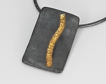 Pendant silver black rhodium plated with fine gold