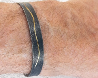 Bangle 8 mm silver with gold and black rhodium plated