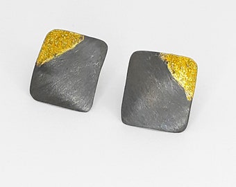 Stud earrings silver black rhodium plated with gold