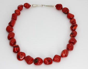 Coral necklace with silver clasp