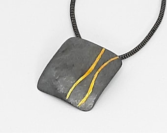 Pendant silver black rhodium plated with gold