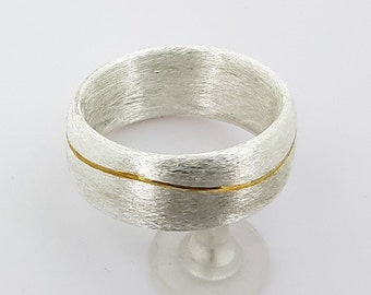 Ring silver lens shape with fine gold plating