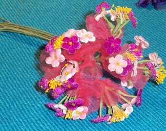Ancient handmade Colorful bunch of flowers, consisting of 7 flower tufts / e03