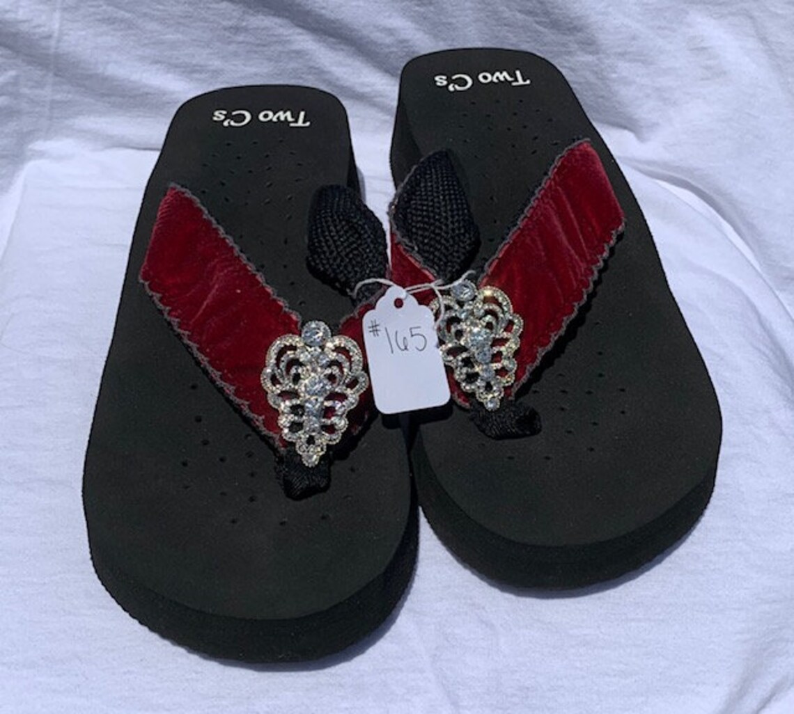 Red Flip Flops with Rhinestones | Etsy