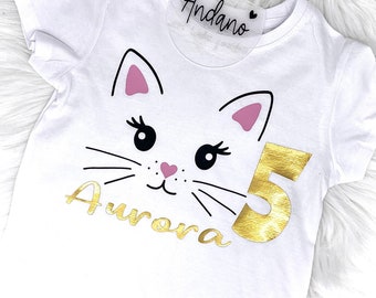 Geburtstag | Kinder T-Shirt Geburtstag personalisiert | Katze | Katzen Geburtstag | Wunschzahl & Name personalisiert | Birthday