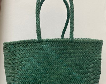 Green Woven Leather Tote