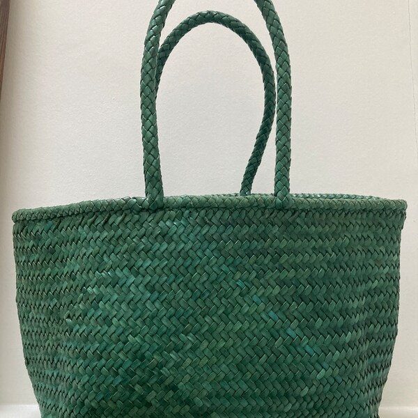 Green Woven Leather Tote