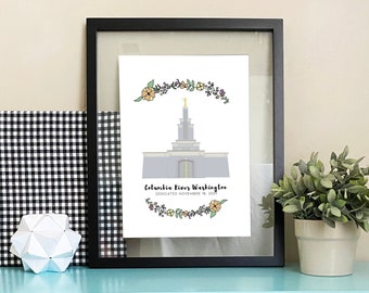 Columbia River Temple Floral Print- LDS Digital Print